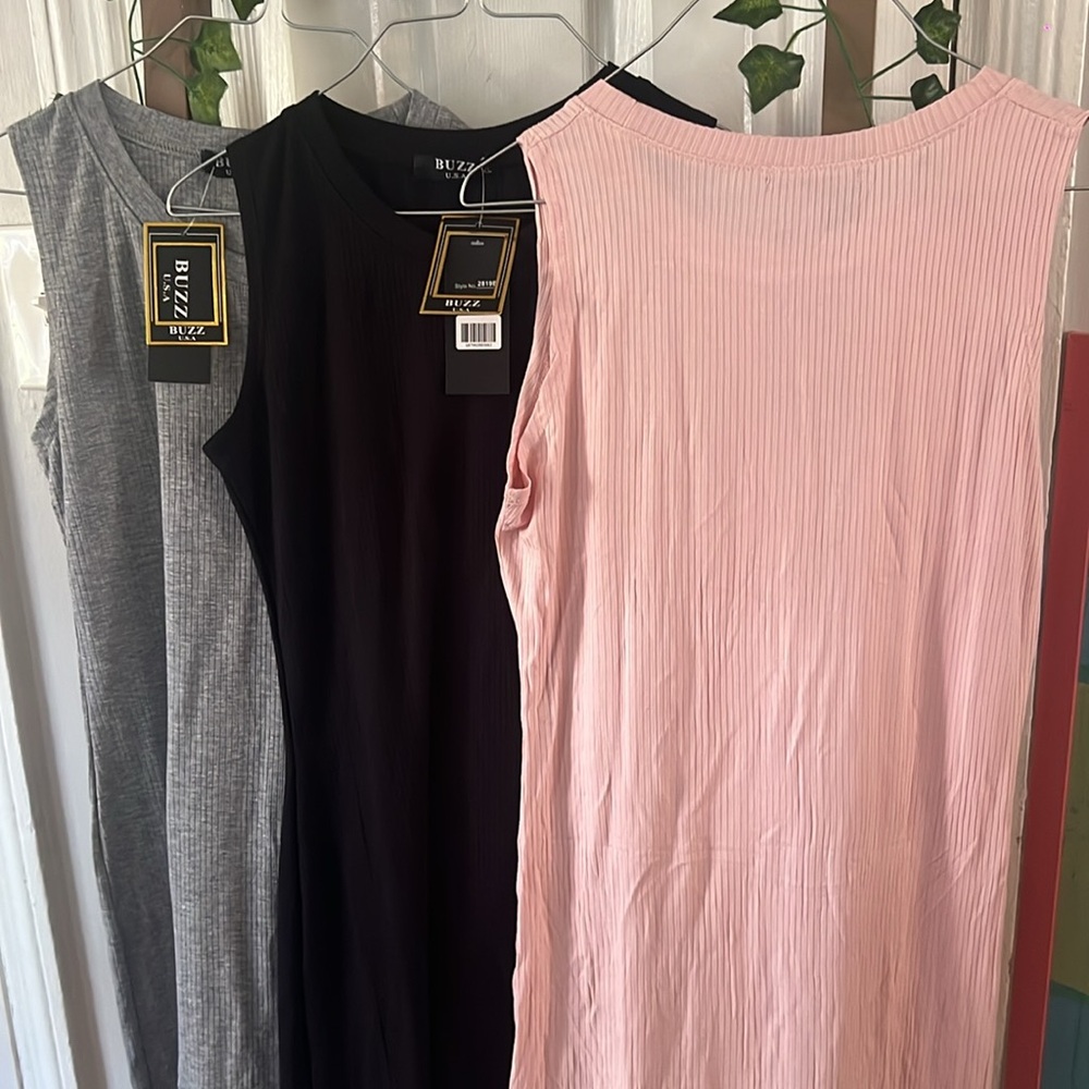 💃 Lot of 3 Women's Sleeveless Mini Dress - Black, Gray, Pink